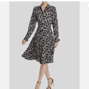 $450 Equipment Women's Black Julee Printed Silk Button-Down Shirt Dress Size M
